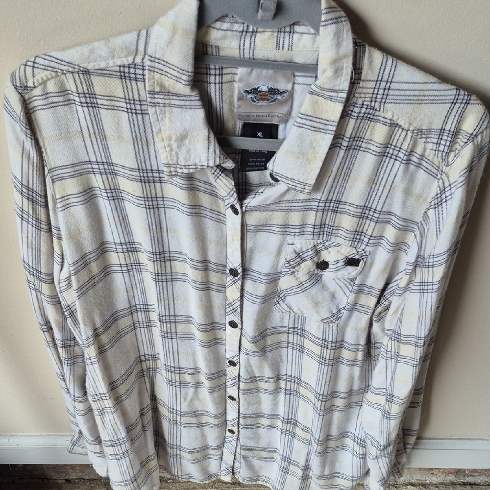 Harley-Davidson Cream and Black Plaid Shirt